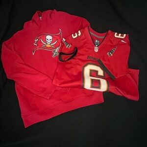 Red Buccaneers Kids Hoodie and Jersey Set